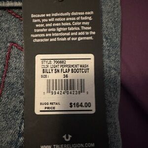 True Religion Billy Relaxed Bootcut Jeans - Light Blue Wash with Red Accent